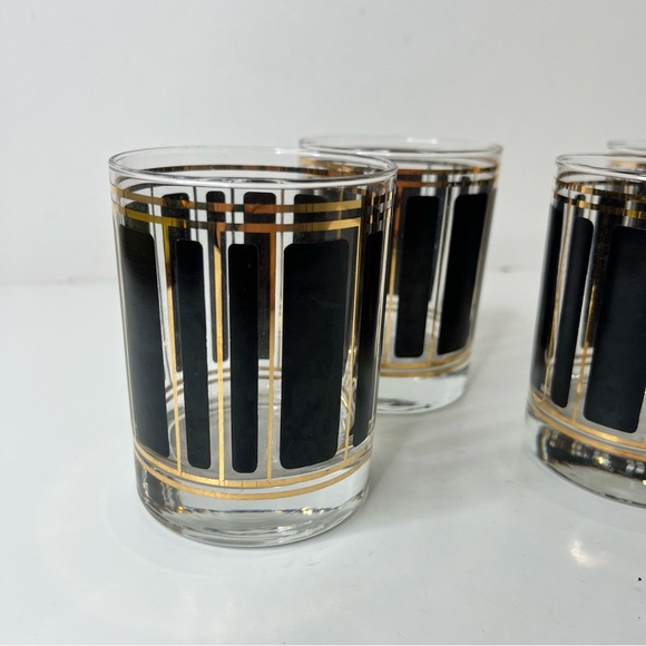 Culver Signed ServeMates Black and Gold Stripe Old Fashion Glasses Set of 4 - Picture 3 of 6